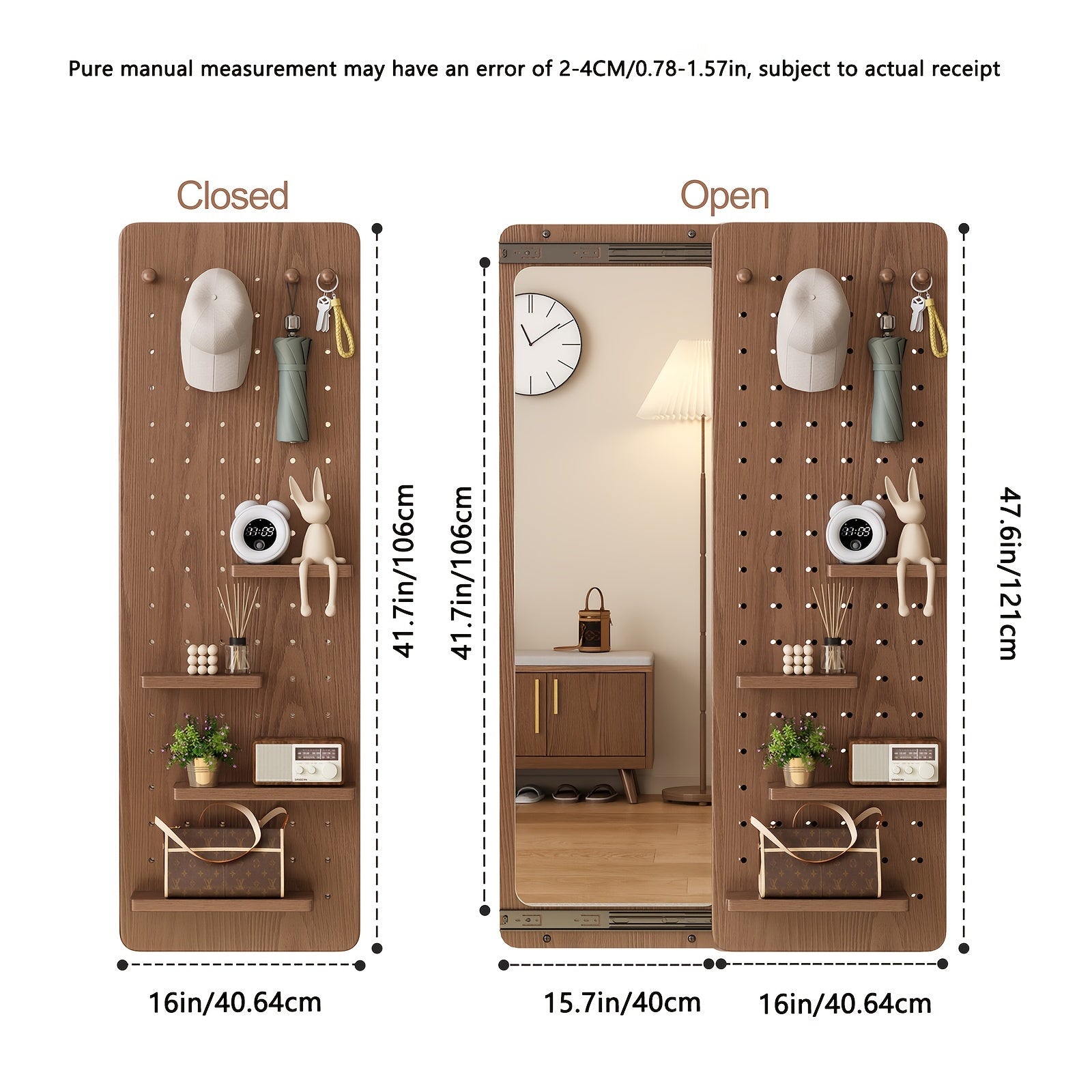 Muwuele Bathroom Furniture - Solid Wood Pegboard Full-Length Mirror, Wall-Mounted Dressing Mirror For Home, Bedroom, And Try-On Use, Can Cover The Mirror, Christmas Gifts, Black Fridays Items, Free Shipping
