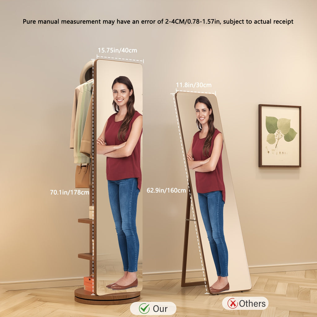 Solid Wood Full-Length Mirror for The Floor, Ideal for Bedrooms And Living Rooms. This Versatile, Rotatable Mirror Comes with an Integrated Hanger, Making It Perfect for Christmas Gifts And Black Friday Deals, with Free Shipping Included