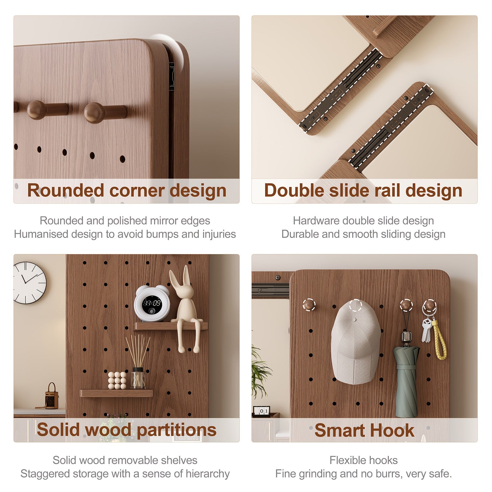 Muwuele Bathroom Furniture - Solid Wood Pegboard Full-Length Mirror, Wall-Mounted Dressing Mirror For Home, Bedroom, And Try-On Use, Can Cover The Mirror, Christmas Gifts, Black Fridays Items, Free Shipping