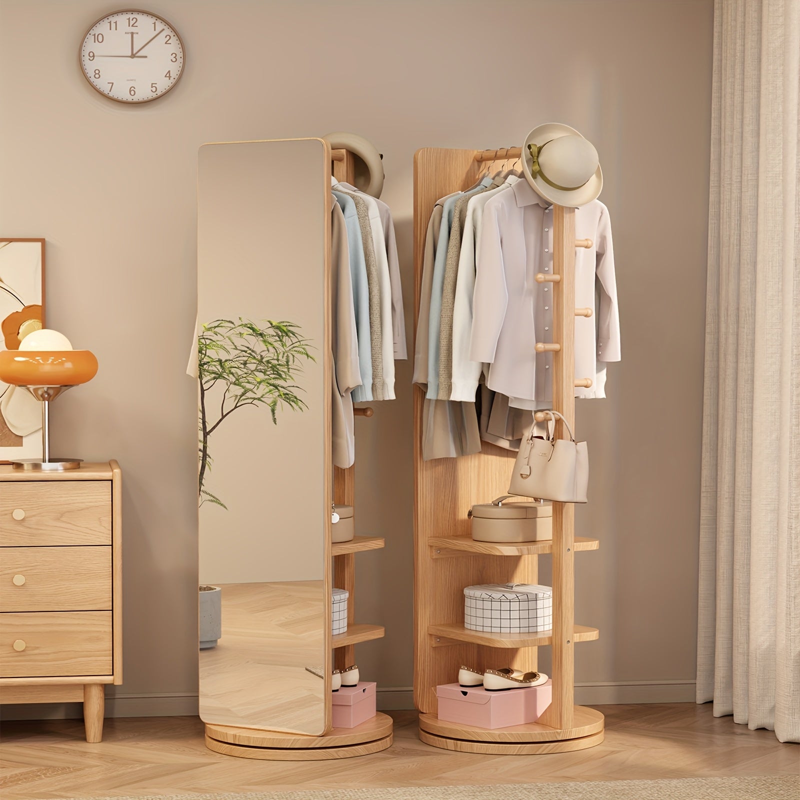 Solid Wood Bathroom Vanity Mirror, Mirror Full Body, 360° Rotating Storage Vanity Mirror, Home Decor And Accessories, Mirror with Storage, Mobile Cabinet\u002Frotating Cabinet, Furniture for Home, Christmas Gifts, Black Fridays Items, Free Shipping