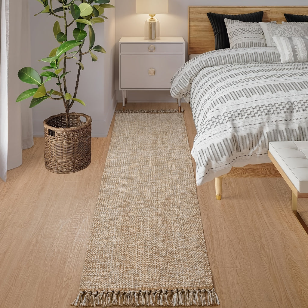 2x3\u002F2x6\u002F3x5\u002F2x8 Long Hallway Runner Mat, Washable Runner Indoor Entryway Mat, Tan\u002FCream Braided Woven Kitchen Runner Rugs Low-Profile Front Door Floor Mat for Laundry Room Bedroom Doorway, Home Decor Mat