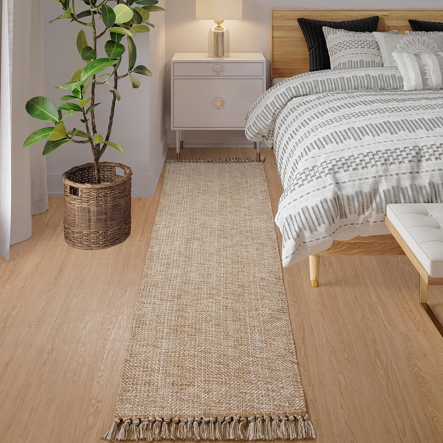 2x3\u002F2x6\u002F3x5\u002F2x8 Long Hallway Runner Mat, Washable Runner Indoor Entryway Mat, Tan\u002FCream Braided Woven Kitchen Runner Rugs Low-Profile Front Door Floor Mat for Laundry Room Bedroom Doorway, Home Decor Mat