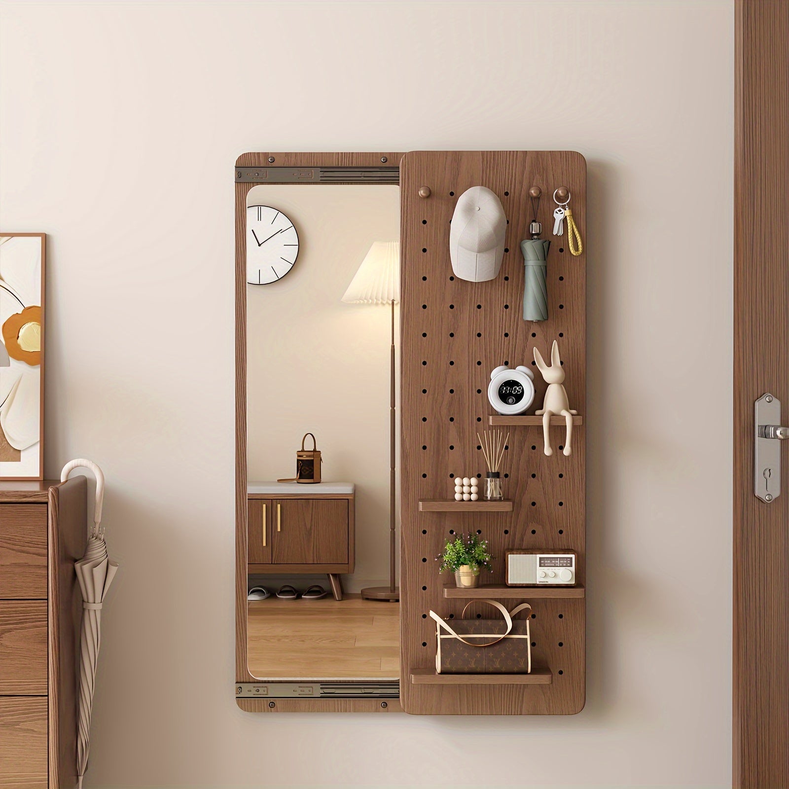 Muwuele Bathroom Furniture - Solid Wood Pegboard Full-Length Mirror, Wall-Mounted Dressing Mirror For Home, Bedroom, And Try-On Use, Can Cover The Mirror, Christmas Gifts, Black Fridays Items, Free Shipping