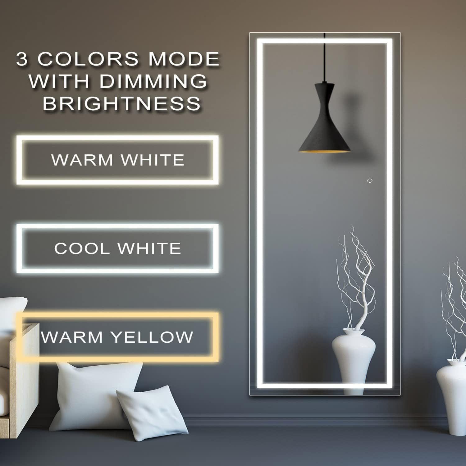 Smart LED Touch Sensor Full-Length Mirror - Adjustable Brightness, Wall-Mount & Freestanding Design with Slim Modern Frame - Ideal for Vanity, Bedroom, Or Dressing Room Lighting