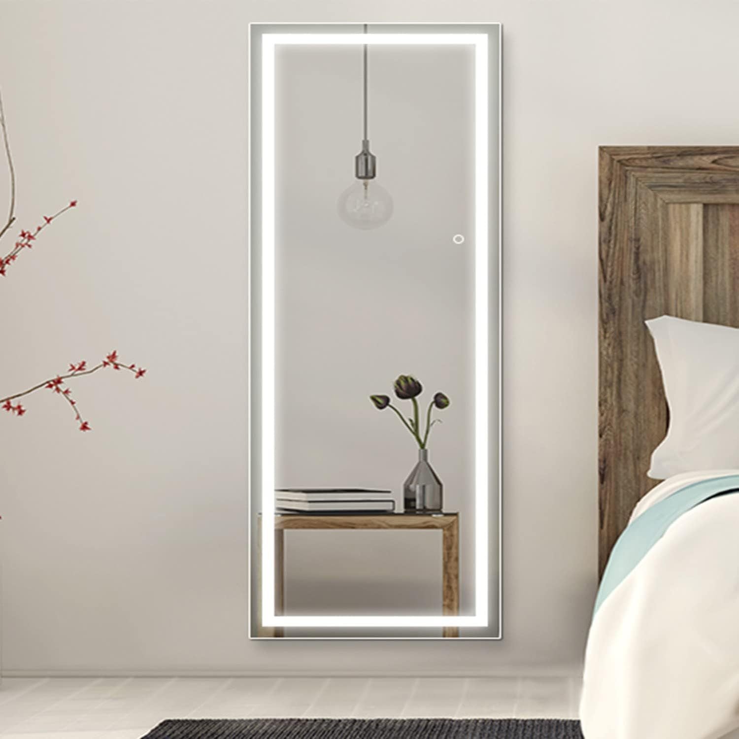 Smart LED Touch Sensor Full-Length Mirror - Adjustable Brightness, Wall-Mount & Freestanding Design with Slim Modern Frame - Ideal for Vanity, Bedroom, Or Dressing Room Lighting