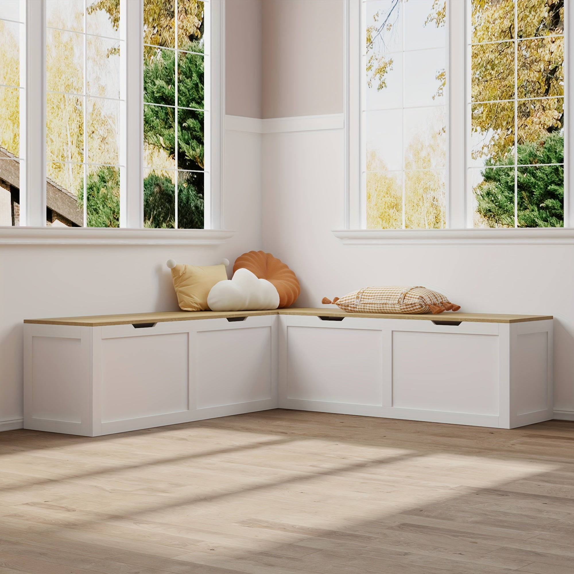 Modern Multi Functional Corner Shoe Changing Stool With Flip Storage Cabinet, Shoe Cabinet For Bedroom, Hallway & Enterway, White And Natural