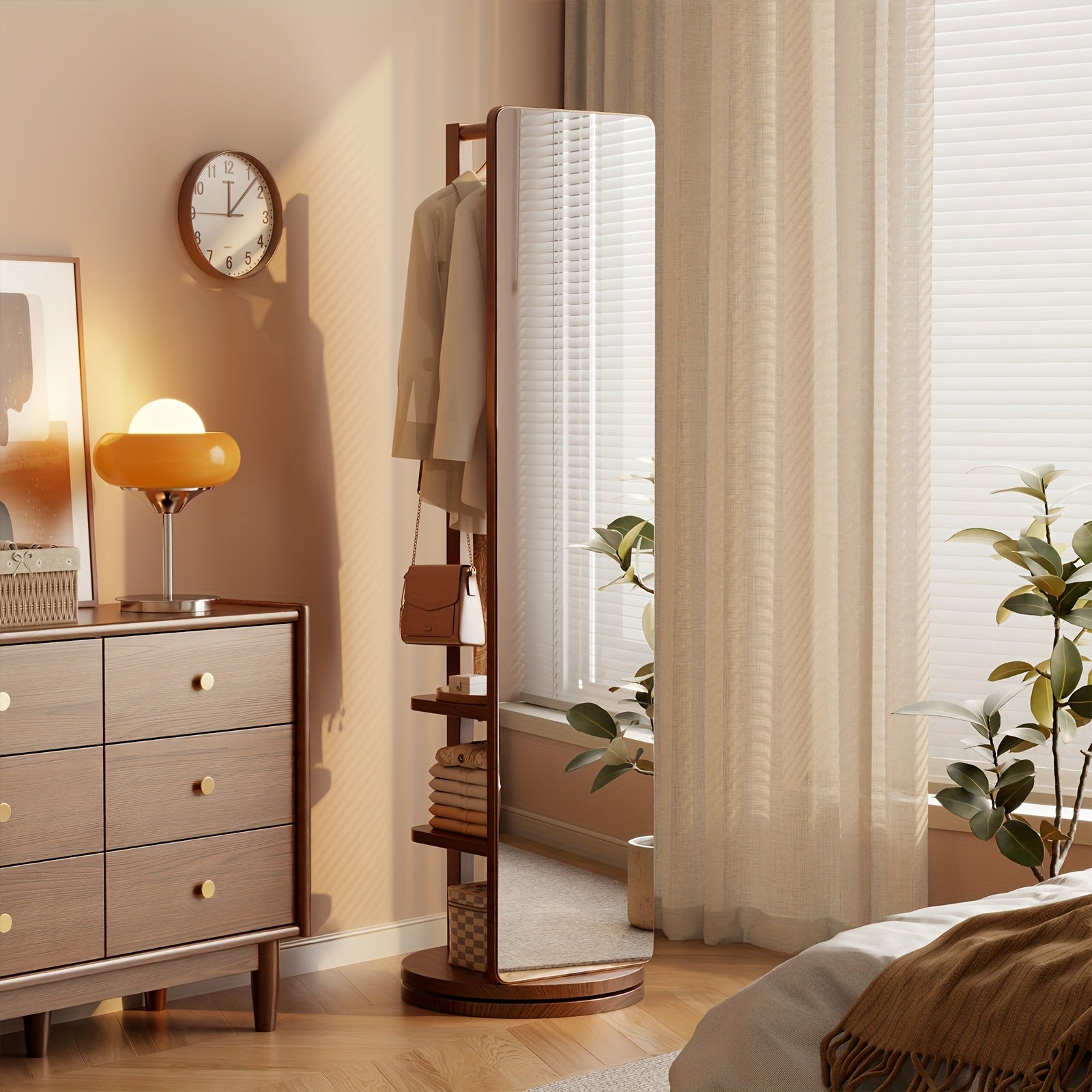 Solid Wood Bathroom Vanity Mirror, Mirror Full Body, 360° Rotating Storage Vanity Mirror, Home Decor And Accessories, Mirror with Storage, Mobile Cabinet\u002Frotating Cabinet, Furniture for Home, Christmas Gifts, Black Fridays Items, Free Shipping