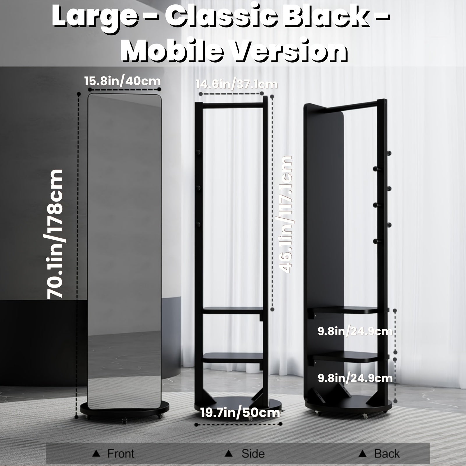 Solid Wood Bathroom Vanity Mirror, Mirror Full Body, 360° Rotating Storage Vanity Mirror, Home Decor And Accessories, Mirror with Storage, Mobile Cabinet\u002Frotating Cabinet, Furniture for Home, Christmas Gifts, Black Fridays Items, Free Shipping