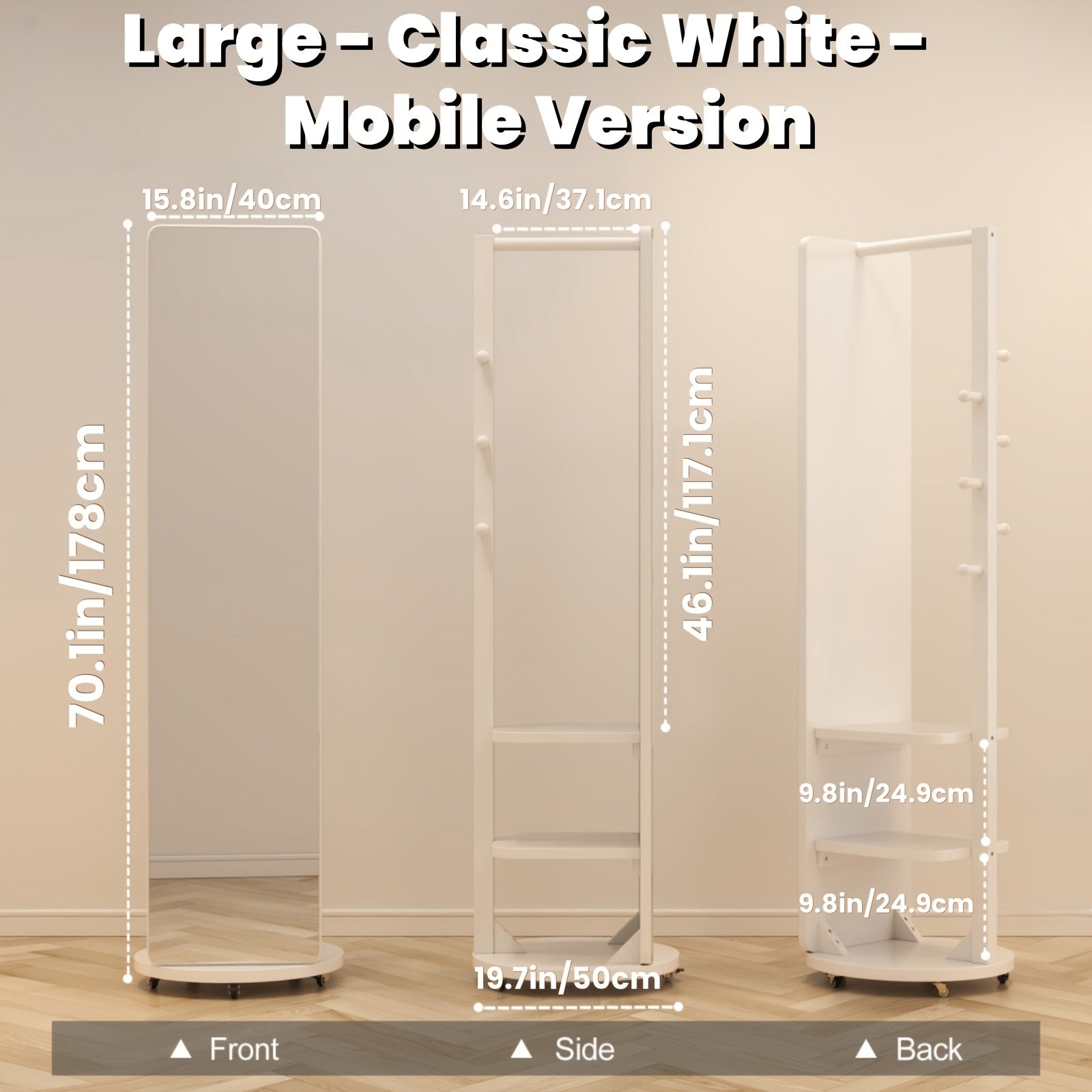 Solid Wood Bathroom Vanity Mirror, Mirror Full Body, 360° Rotating Storage Vanity Mirror, Home Decor And Accessories, Mirror with Storage, Mobile Cabinet\u002Frotating Cabinet, Furniture for Home, Christmas Gifts, Black Fridays Items, Free Shipping