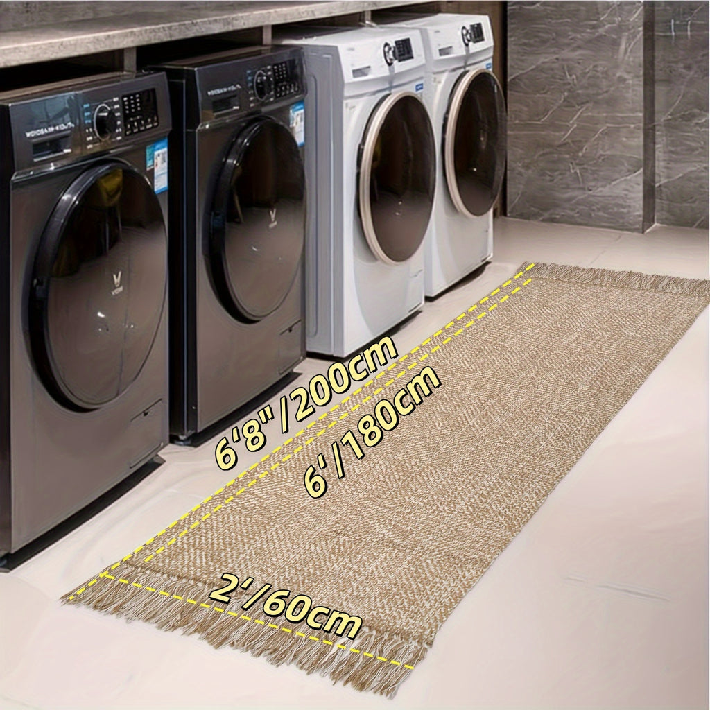 2x3\u002F2x6\u002F3x5\u002F2x8 Long Hallway Runner Mat, Washable Runner Indoor Entryway Mat, Tan\u002FCream Braided Woven Kitchen Runner Rugs Low-Profile Front Door Floor Mat for Laundry Room Bedroom Doorway, Home Decor Mat