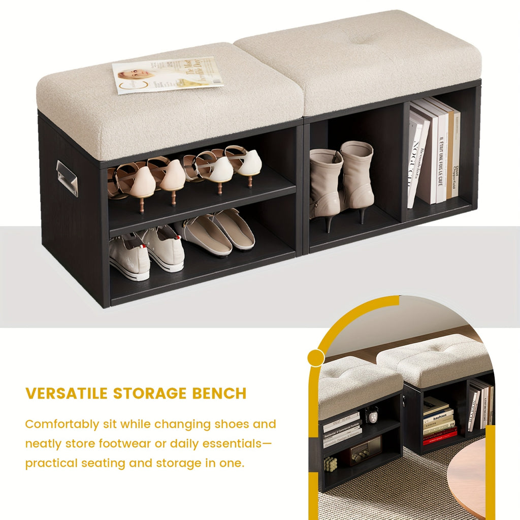 Guyii Set Of 2 Velvet Shoe Storage Ottoman - Multi-Functional Stools with Soft Cushioned Seats, Space-Saving Entryway\u002FBedroom\u002FLiving Room Bench