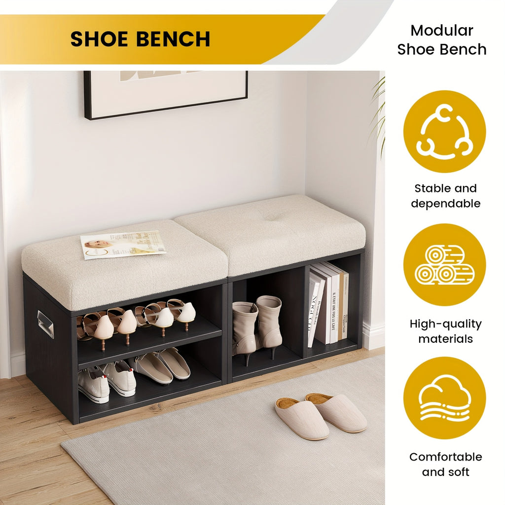 Guyii Set Of 2 Velvet Shoe Storage Ottoman - Multi-Functional Stools with Soft Cushioned Seats, Space-Saving Entryway\u002FBedroom\u002FLiving Room Bench