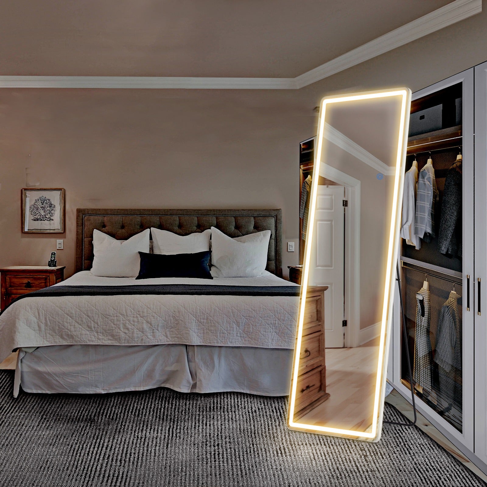 MCQ Arched\u002FRectangular LED Full Length Mirror, Full Body Floor Mirror Standing Hanging or Leaning Wall, Arch Wall Mirror with Stand Aluminum Alloy Thin Frame for Bedroom, Bathroom, Store