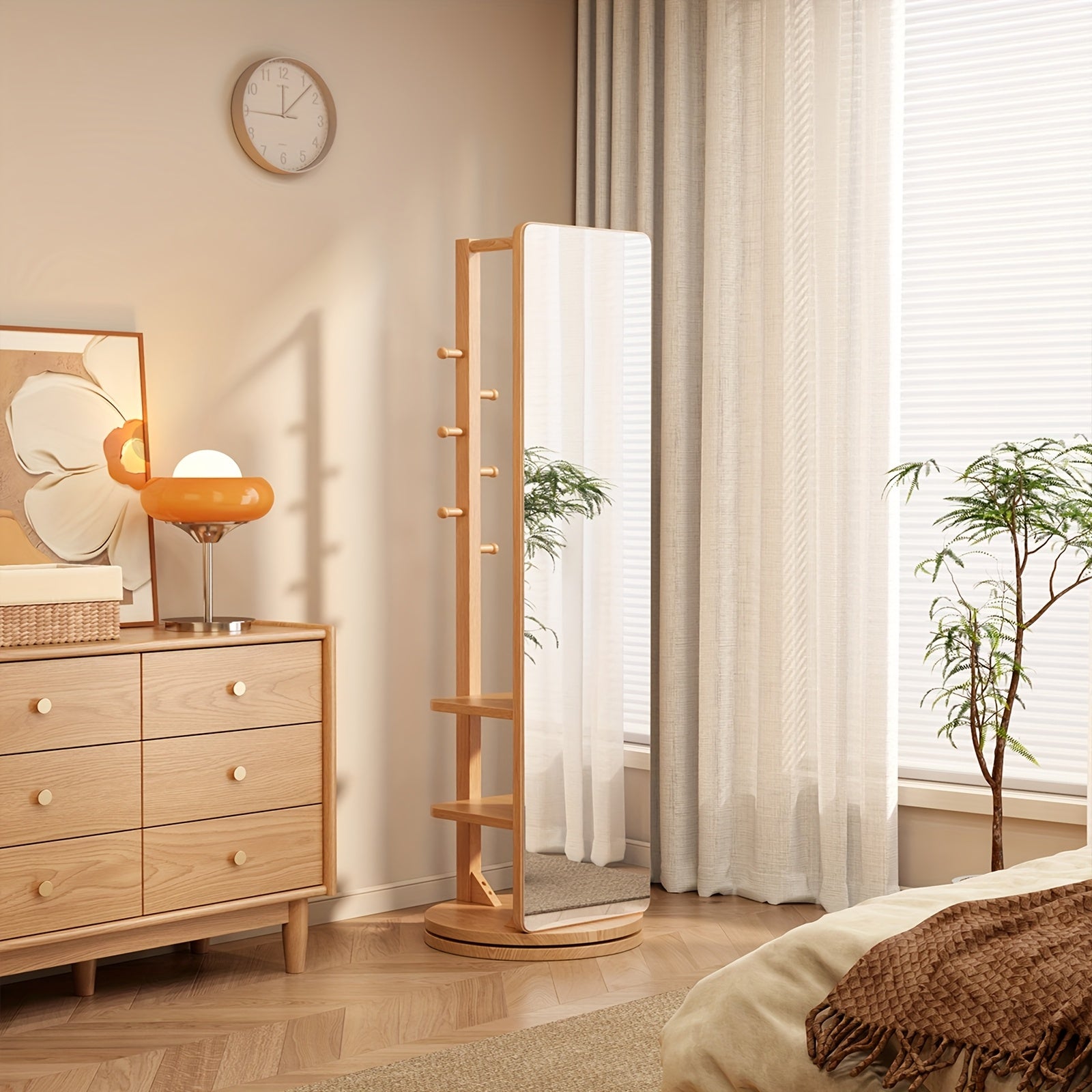 Solid Wood Bathroom Vanity Mirror, Mirror Full Body, 360° Rotating Storage Vanity Mirror, Home Decor And Accessories, Mirror with Storage, Mobile Cabinet\u002Frotating Cabinet, Furniture for Home, Christmas Gifts, Black Fridays Items, Free Shipping