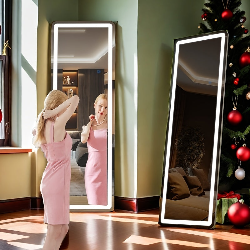 Smart LED Touch Sensor Full-Length Mirror - Adjustable Brightness, Wall-Mount & Freestanding Design with Slim Modern Frame - Ideal for Vanity, Bedroom, Or Dressing Room Lighting
