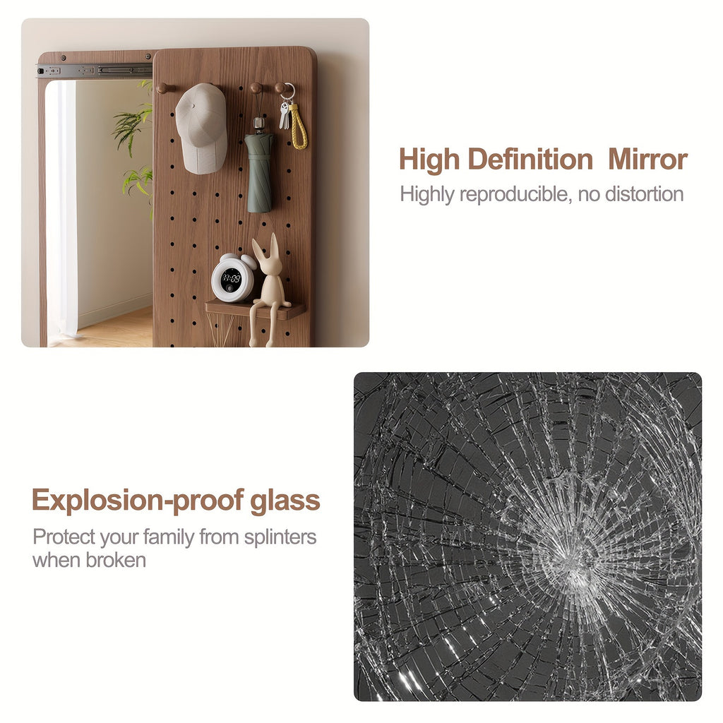 Muwuele Bathroom Furniture - Solid Wood Pegboard Full-Length Mirror, Wall-Mounted Dressing Mirror For Home, Bedroom, And Try-On Use, Can Cover The Mirror, Christmas Gifts, Black Fridays Items, Free Shipping