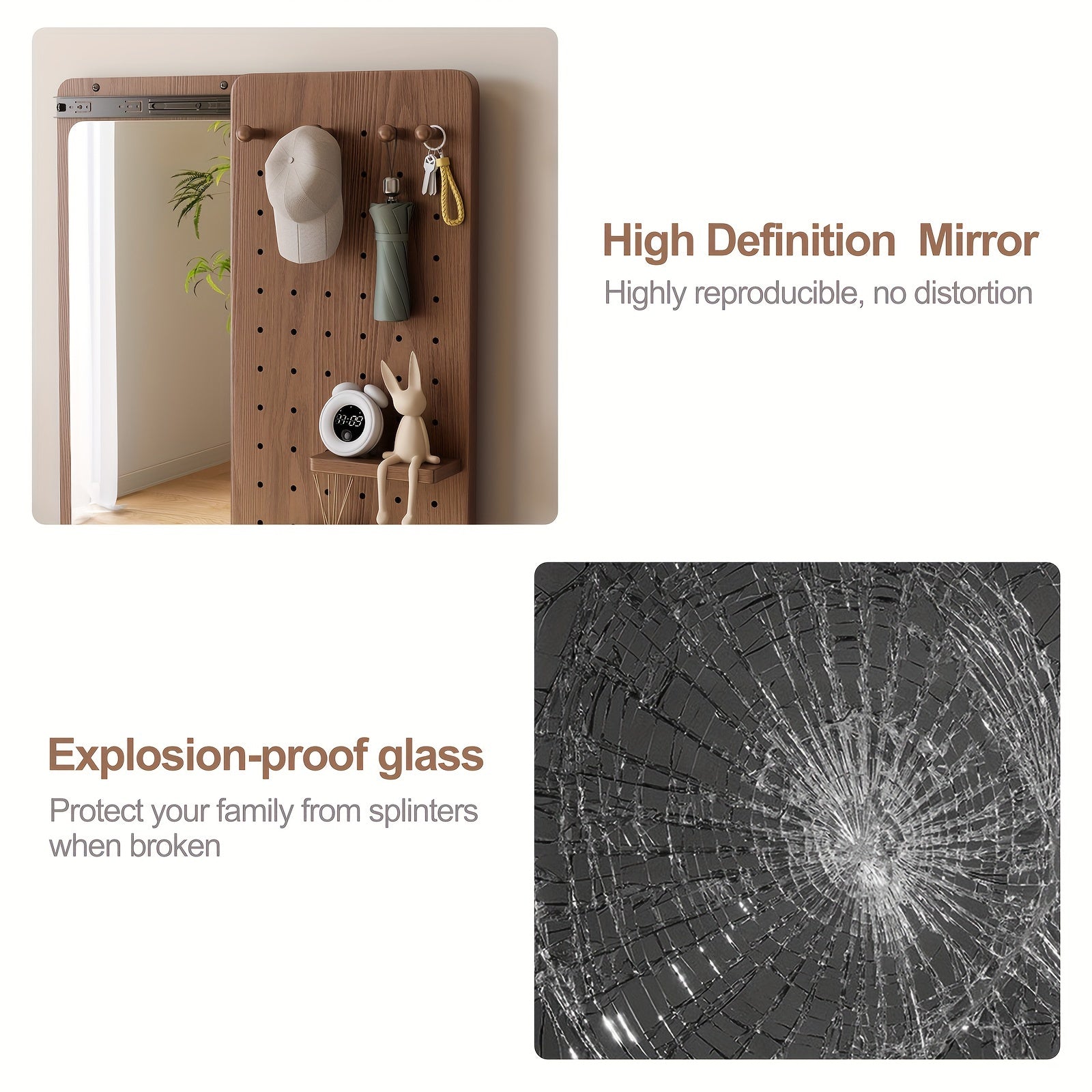 Muwuele Bathroom Furniture - Solid Wood Pegboard Full-Length Mirror, Wall-Mounted Dressing Mirror For Home, Bedroom, And Try-On Use, Can Cover The Mirror, Christmas Gifts, Black Fridays Items, Free Shipping