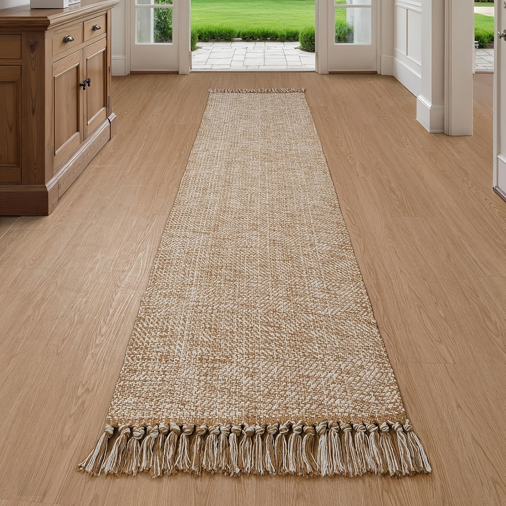 2x3\u002F2x6\u002F3x5\u002F2x8 Long Hallway Runner Mat, Washable Runner Indoor Entryway Mat, Tan\u002FCream Braided Woven Kitchen Runner Rugs Low-Profile Front Door Floor Mat for Laundry Room Bedroom Doorway, Home Decor Mat