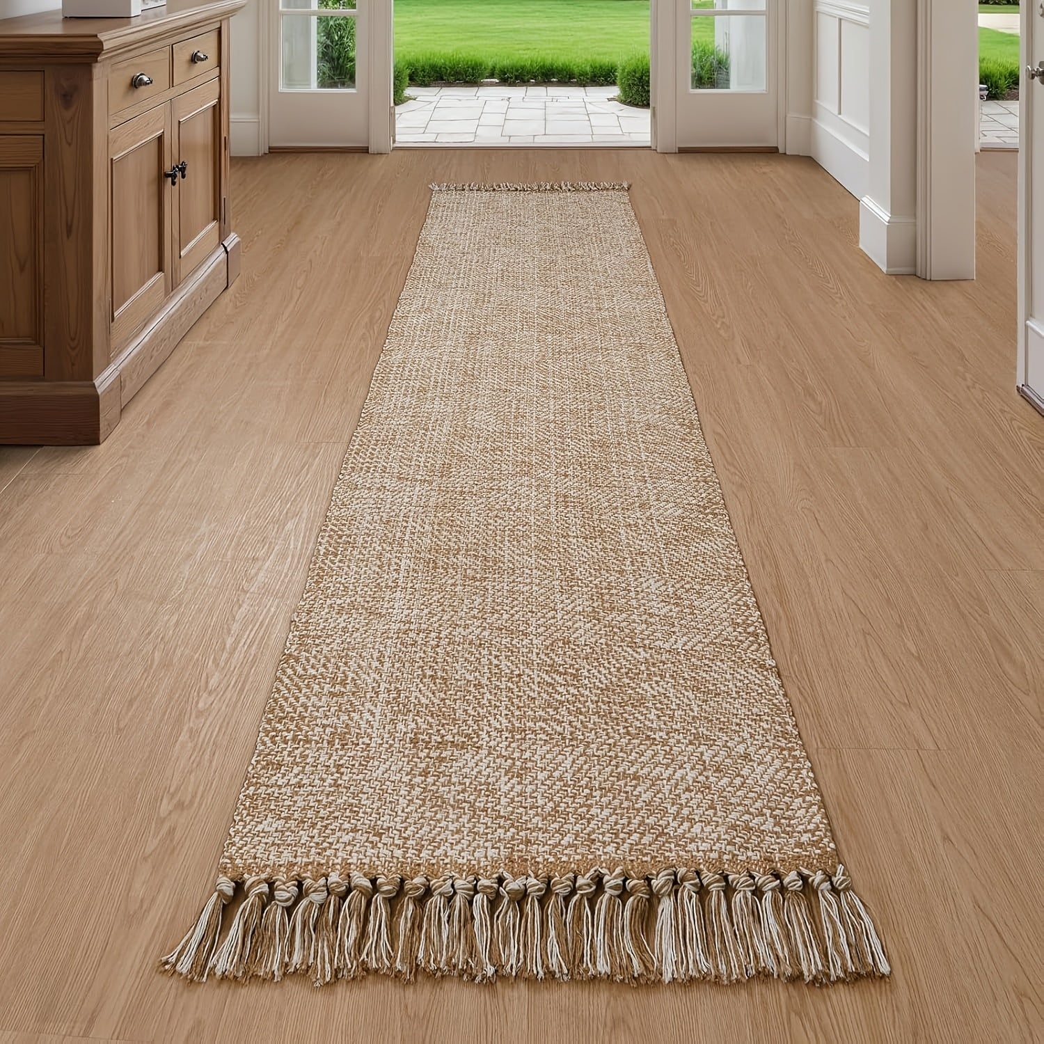 2x3\u002F2x6\u002F3x5\u002F2x8 Long Hallway Runner Mat, Washable Runner Indoor Entryway Mat, Tan\u002FCream Braided Woven Kitchen Runner Rugs Low-Profile Front Door Floor Mat for Laundry Room Bedroom Doorway, Home Decor Mat