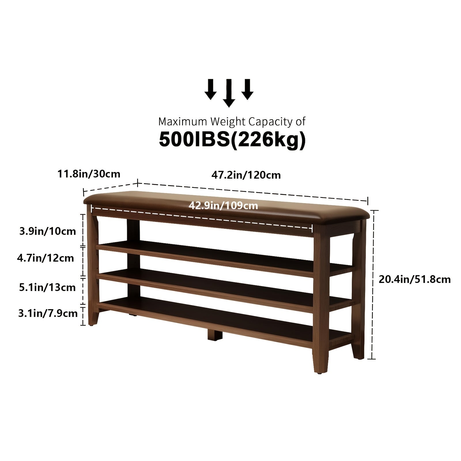 KASLANDI for home Furniture Shoe Bench Featuring a Leather Cushion, Adjustable Height with 3-Tier Shoe Storage, Walnut Wood Entryway Bench Ideal for Hallways And Mudrooms, Perfect for Christmas Gifts And Black Friday Deals, Includes Free Shipping