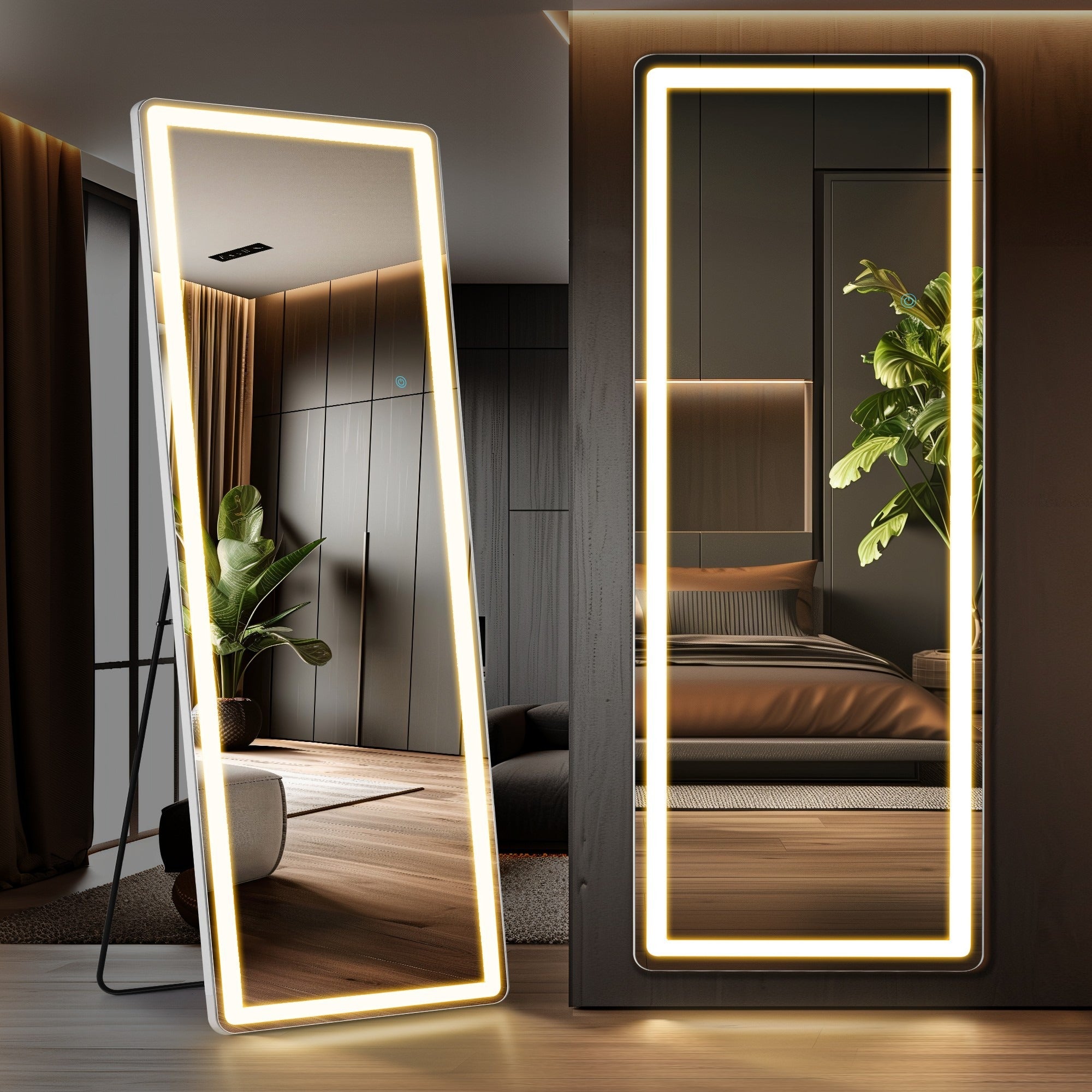 MCQ Arched\u002FRectangular LED Full Length Mirror, Full Body Floor Mirror Standing Hanging or Leaning Wall, Arch Wall Mirror with Stand Aluminum Alloy Thin Frame for Bedroom, Bathroom, Store