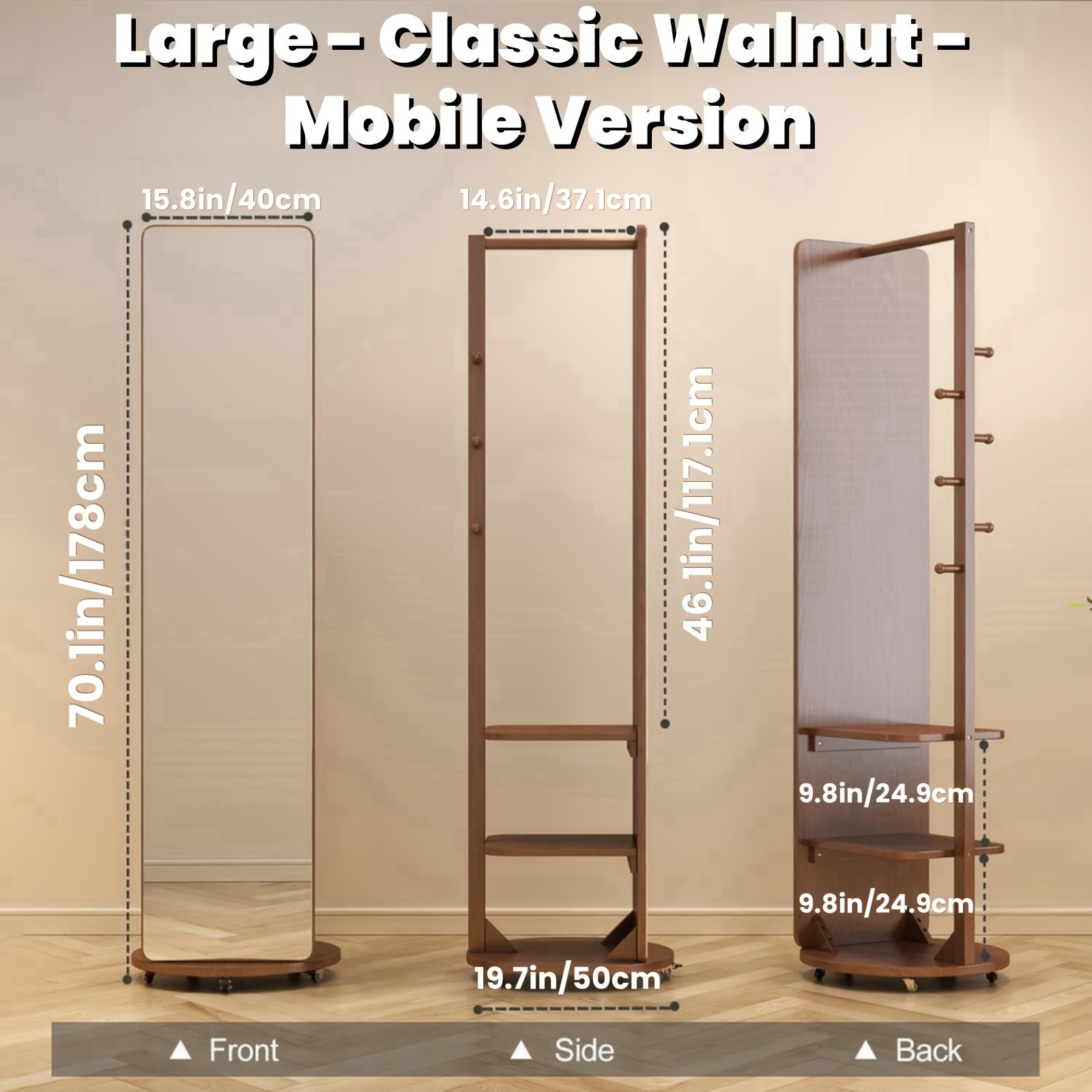 Solid Wood Bathroom Vanity Mirror, Mirror Full Body, 360° Rotating Storage Vanity Mirror, Home Decor And Accessories, Mirror with Storage, Mobile Cabinet\u002Frotating Cabinet, Furniture for Home, Christmas Gifts, Black Fridays Items, Free Shipping