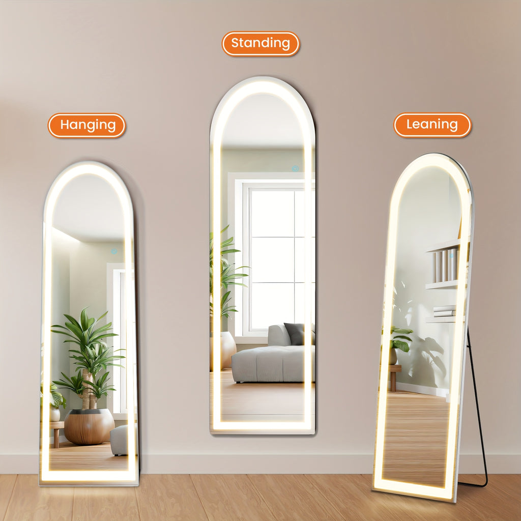 Smart LED Touch Sensor Full-Length Mirror - Adjustable Brightness, Wall-Mount & Freestanding Design with Slim Modern Frame - Ideal for Vanity, Bedroom, Or Dressing Room Lighting