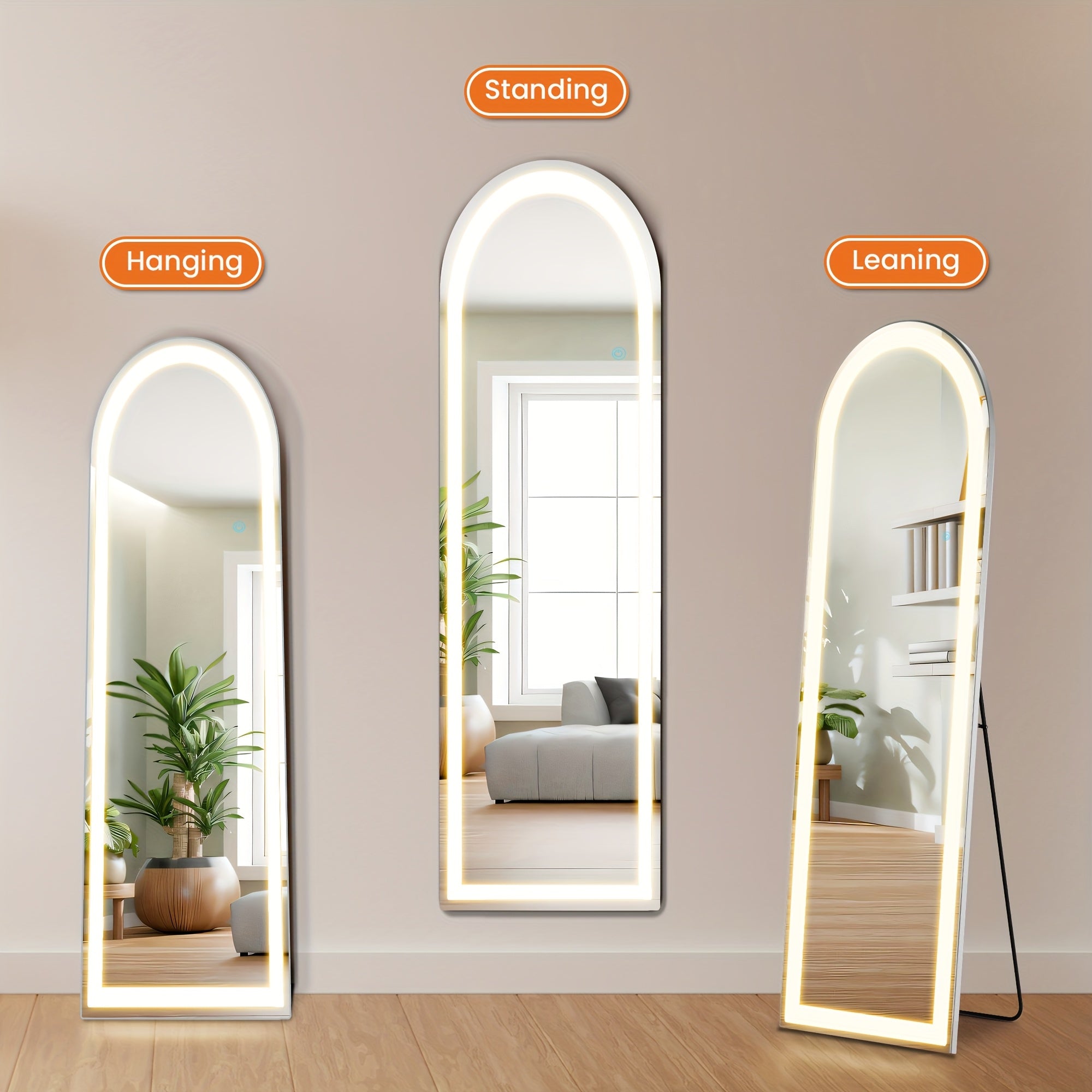 Smart LED Touch Sensor Full-Length Mirror - Adjustable Brightness, Wall-Mount & Freestanding Design with Slim Modern Frame - Ideal for Vanity, Bedroom, Or Dressing Room Lighting