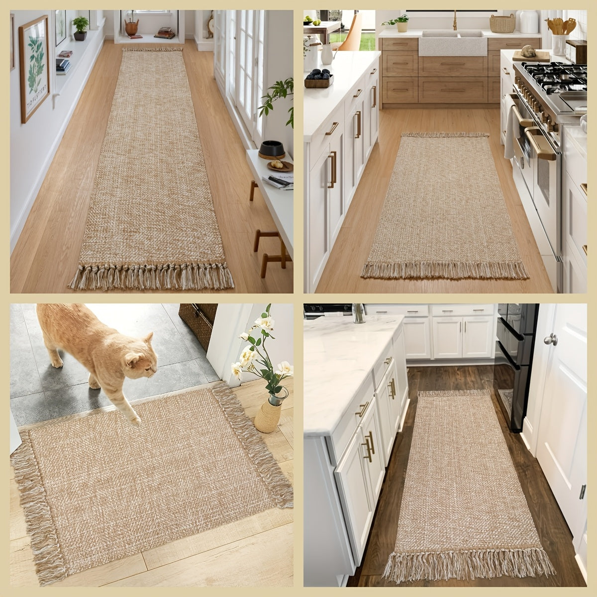 2x3\u002F2x6\u002F3x5\u002F2x8 Long Hallway Runner Mat, Washable Runner Indoor Entryway Mat, Tan\u002FCream Braided Woven Kitchen Runner Rugs Low-Profile Front Door Floor Mat for Laundry Room Bedroom Doorway, Home Decor Mat