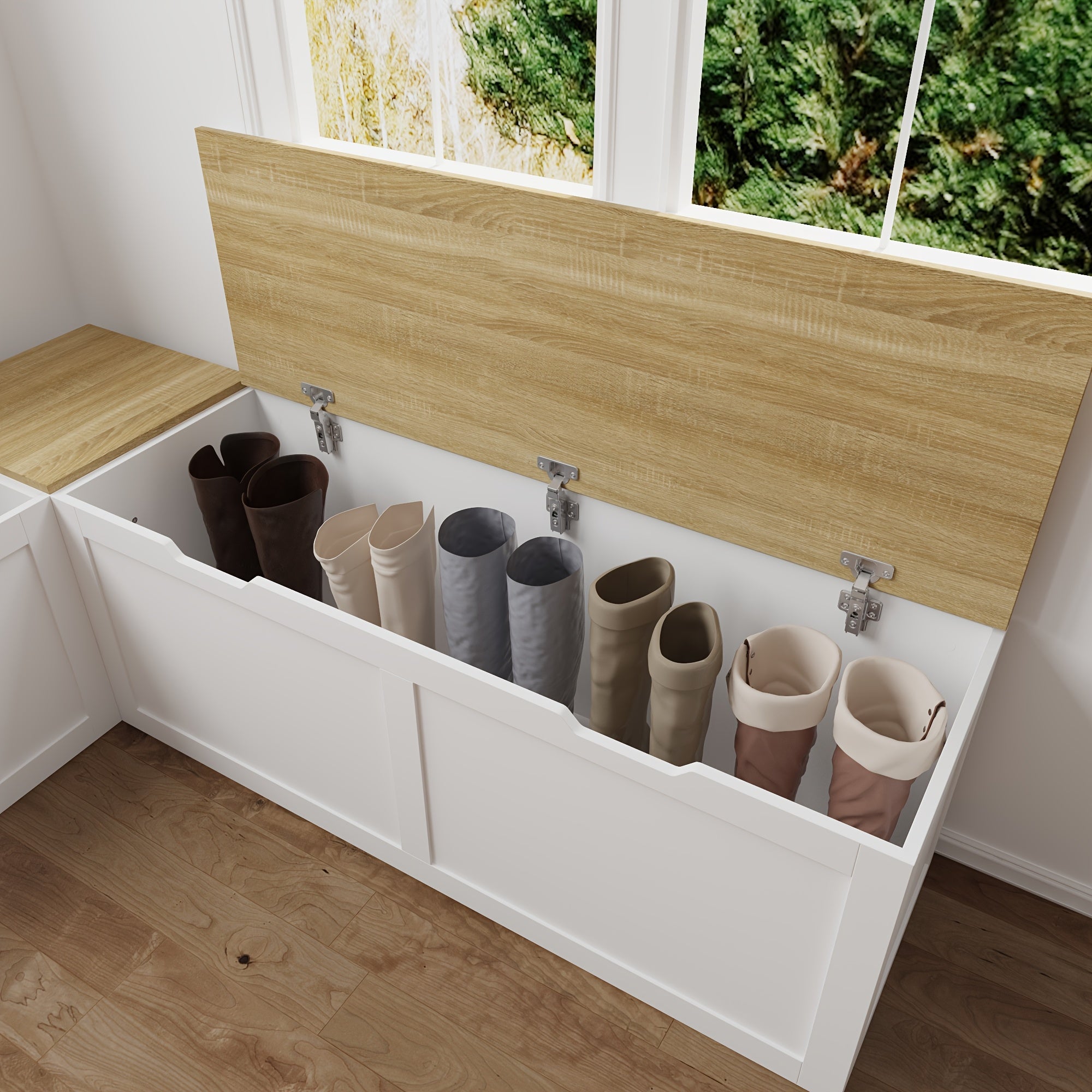 Modern Multi Functional Corner Shoe Changing Stool With Flip Storage Cabinet, Shoe Cabinet For Bedroom, Hallway & Enterway, White And Natural