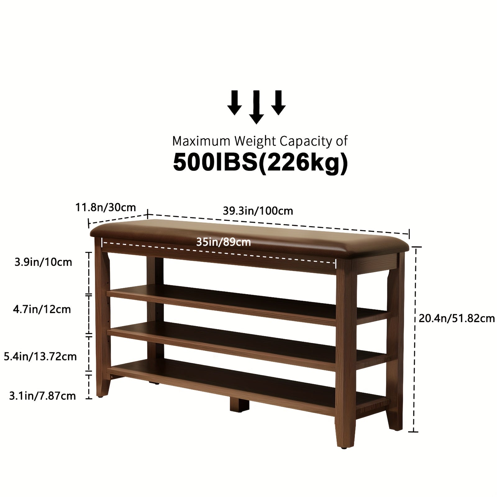 KASLANDI for home Furniture Shoe Bench Featuring a Leather Cushion, Adjustable Height with 3-Tier Shoe Storage, Walnut Wood Entryway Bench Ideal for Hallways And Mudrooms, Perfect for Christmas Gifts And Black Friday Deals, Includes Free Shipping