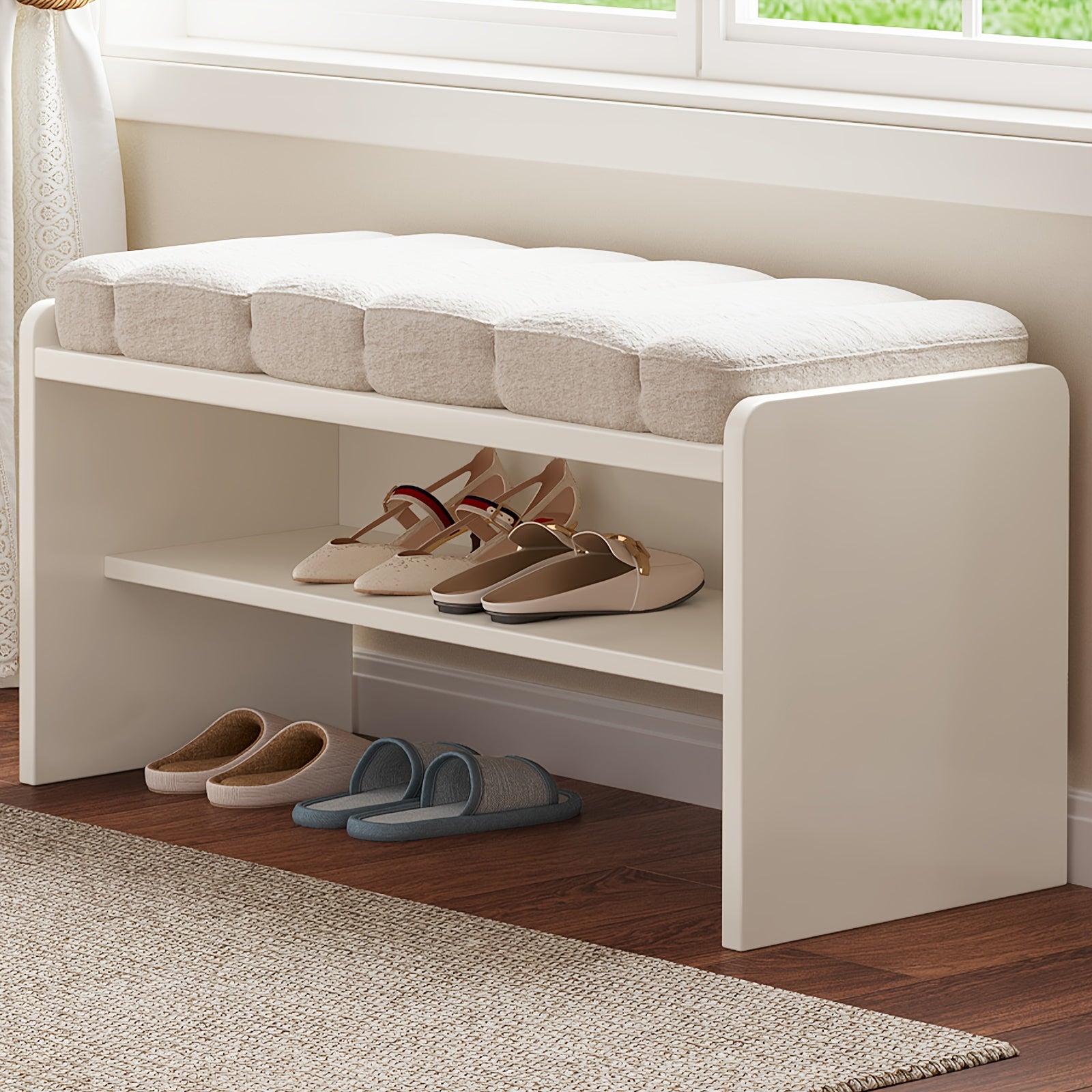 A Step Stool, Footrest, Shoe Bench, And Storage Seat for Changing Shoes, Designed for Entryways, Bedrooms, Hallways, And Living Rooms, with a Padded Seat And a Height of 18.5 Inches, by GUYII