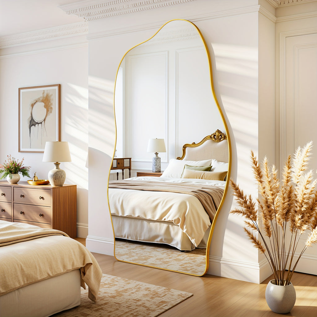 Furnbar Full-Length Mirror with Stand - Adjustable Standing Floor Mirror with Large Pane, Curved Frame (Copper\u002F) for Bedroom, Living Room, Entryway - Freestanding Leaning Mirror, Dressing Room Essential, Easy Assembly