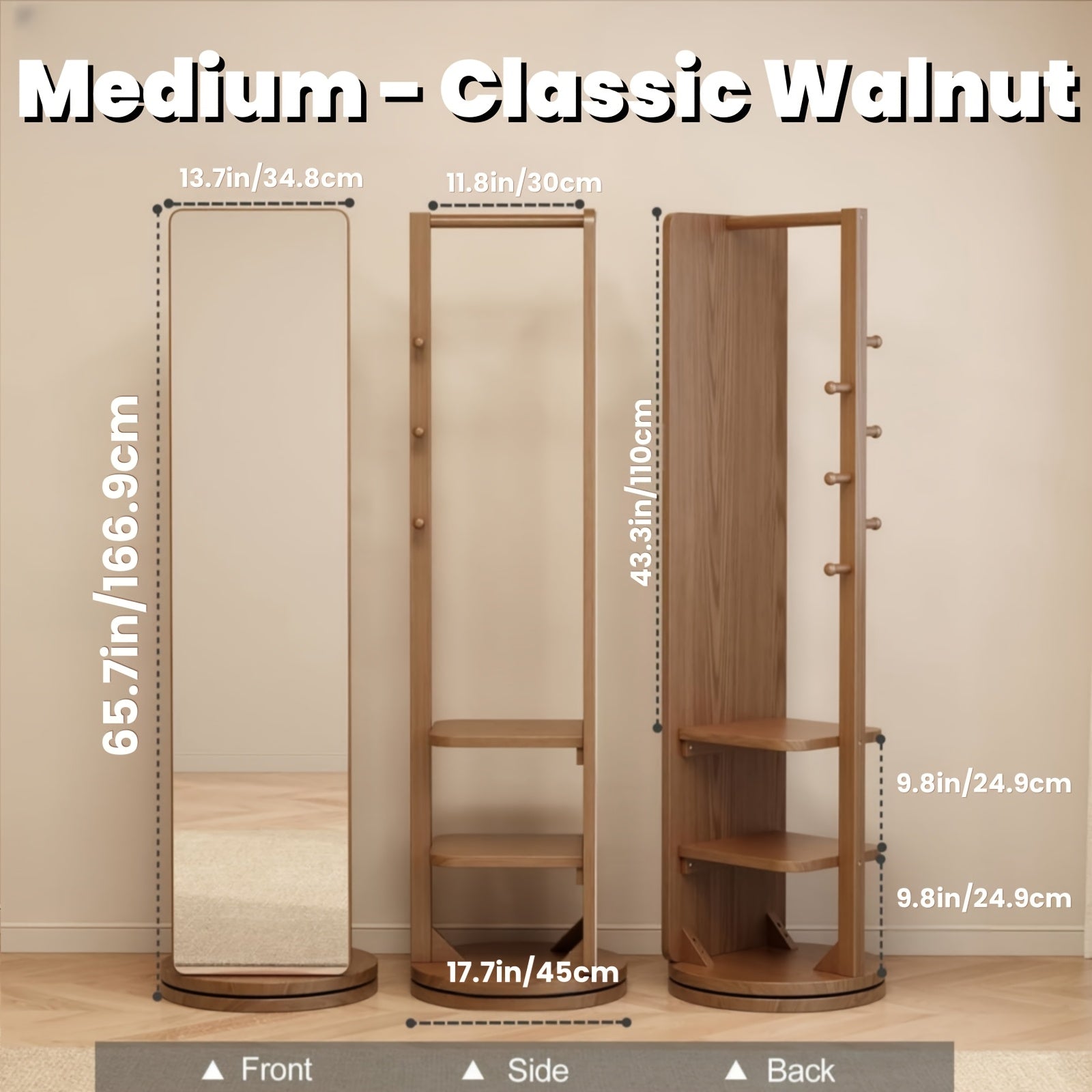 Solid Wood Bathroom Vanity Mirror, Mirror Full Body, 360° Rotating Storage Vanity Mirror, Home Decor And Accessories, Mirror with Storage, Mobile Cabinet\u002Frotating Cabinet, Furniture for Home, Christmas Gifts, Black Fridays Items, Free Shipping