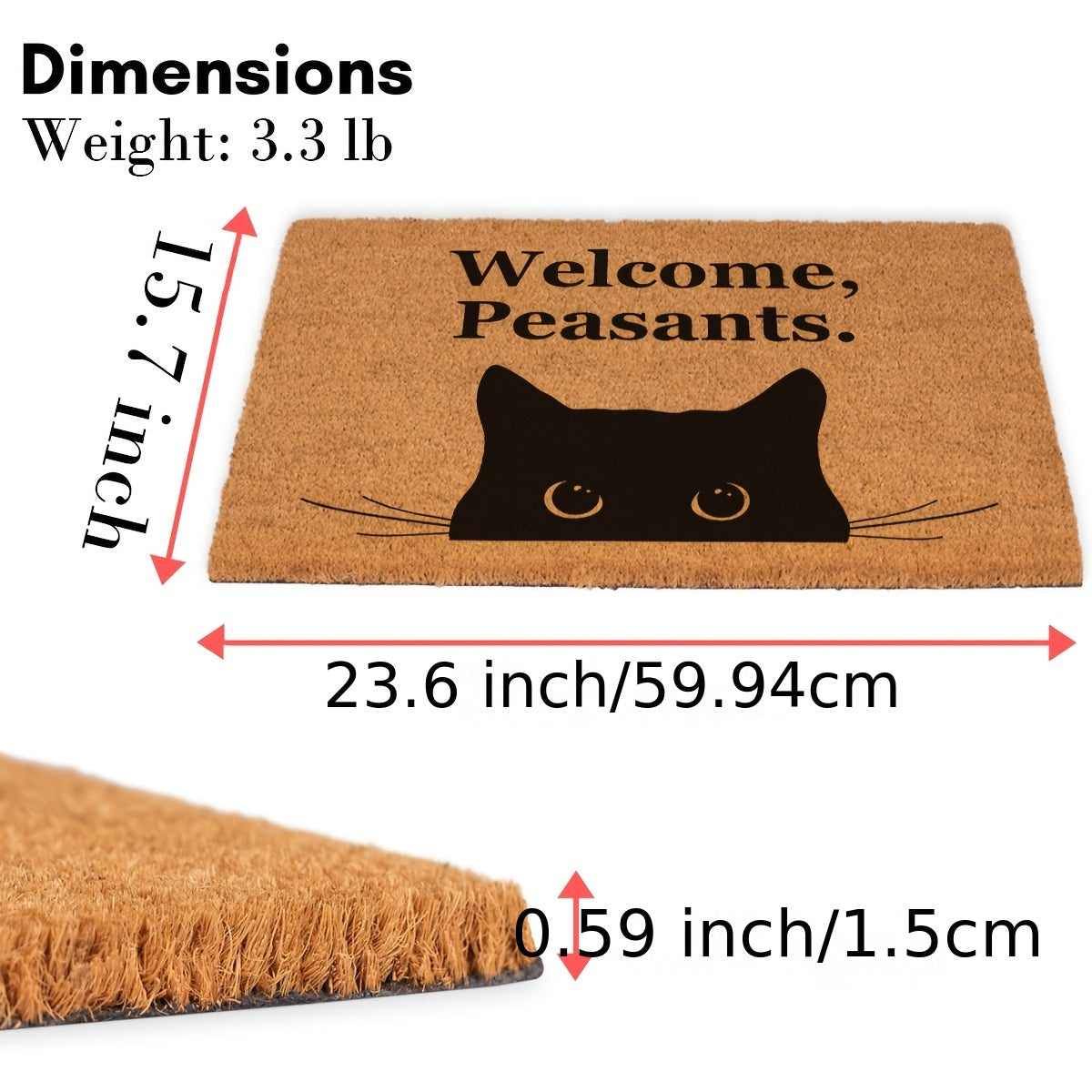 Funny Coir Doormat Welcome.Peasants Welcome Front Porch For The Entrance Way Personalized Rug Outdoor With Heavy-Duty Non Slip Coconut Doormat 23.6 X 15.7 Inch