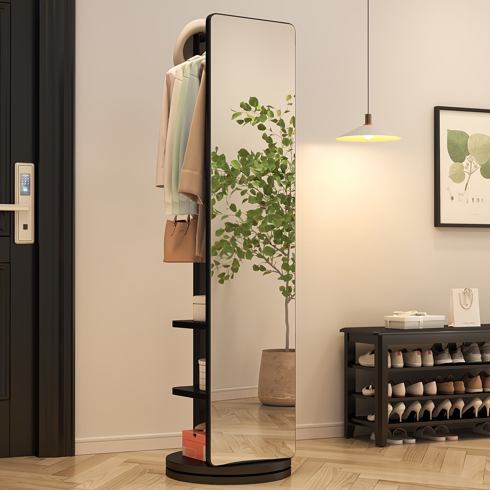 Solid Wood Full-Length Mirror for The Floor, Ideal for Bedrooms And Living Rooms. This Versatile, Rotatable Mirror Comes with an Integrated Hanger, Making It Perfect for Christmas Gifts And Black Friday Deals, with Free Shipping Included