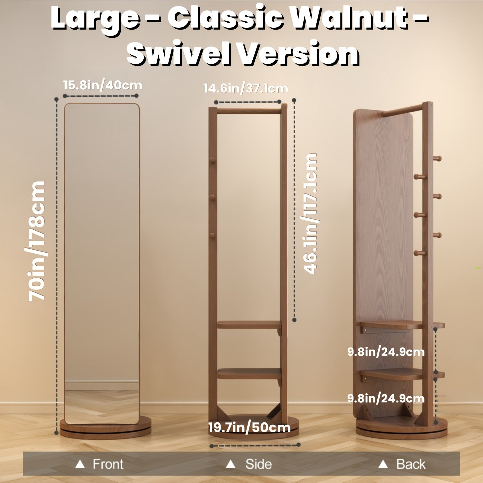 Solid Wood Bathroom Vanity Mirror, Mirror Full Body, 360° Rotating Storage Vanity Mirror, Home Decor And Accessories, Mirror with Storage, Mobile Cabinet\u002Frotating Cabinet, Furniture for Home, Christmas Gifts, Black Fridays Items, Free Shipping