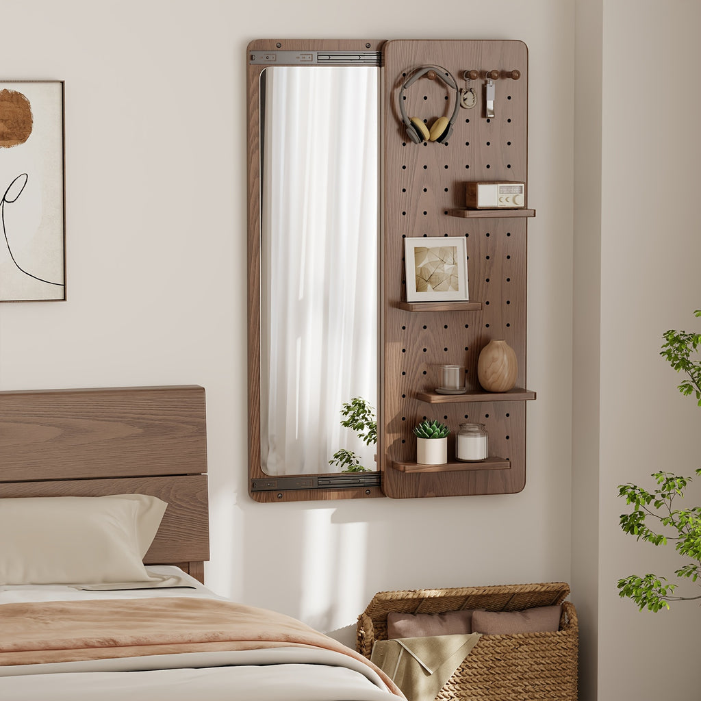 Muwuele Bathroom Furniture - Solid Wood Pegboard Full-Length Mirror, Wall-Mounted Dressing Mirror For Home, Bedroom, And Try-On Use, Can Cover The Mirror, Christmas Gifts, Black Fridays Items, Free Shipping