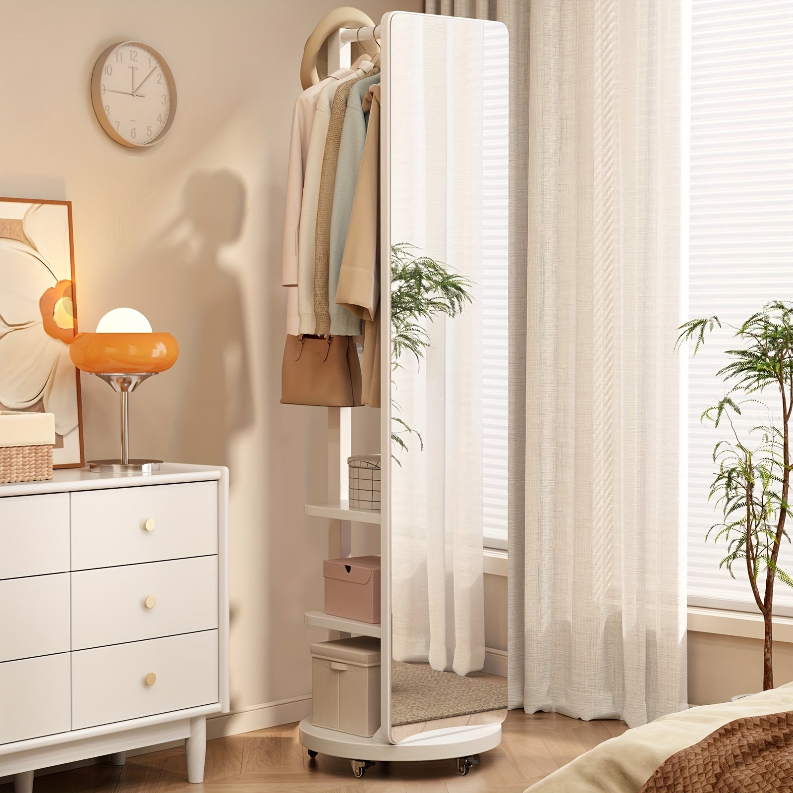 Solid Wood Full-Length Mirror for The Floor, Ideal for Bedrooms And Living Rooms. This Versatile, Rotatable Mirror Comes with an Integrated Hanger, Making It Perfect for Christmas Gifts And Black Friday Deals, with Free Shipping Included