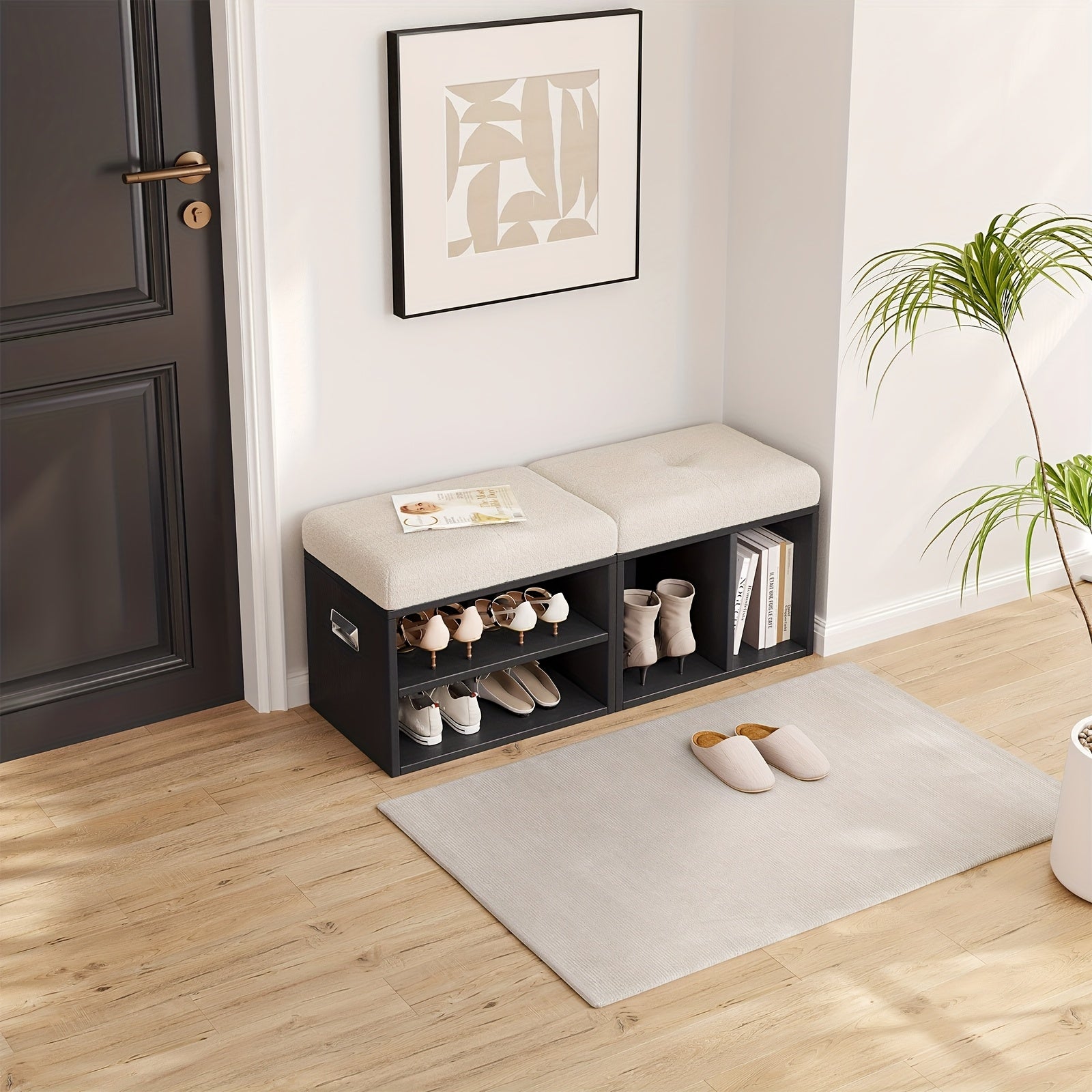 Guyii Set Of 2 Velvet Shoe Storage Ottoman - Multi-Functional Stools with Soft Cushioned Seats, Space-Saving Entryway\u002FBedroom\u002FLiving Room Bench