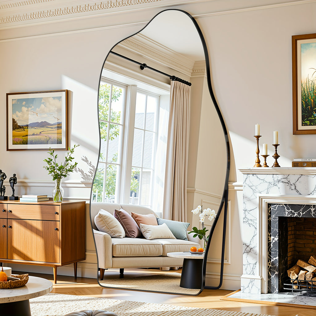 Furnbar Full-Length Mirror with Stand - Adjustable Standing Floor Mirror with Large Pane, Curved Frame (Copper\u002F) for Bedroom, Living Room, Entryway - Freestanding Leaning Mirror, Dressing Room Essential, Easy Assembly