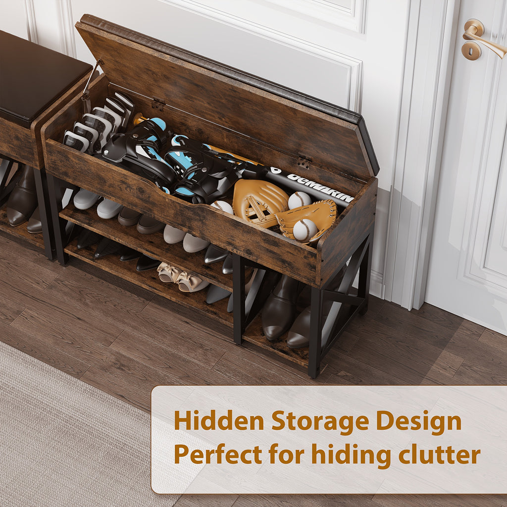 7 Pair Shoe Storage Bench With Cushion, Entryway Bench With Shoe Rack Shoe Organizer