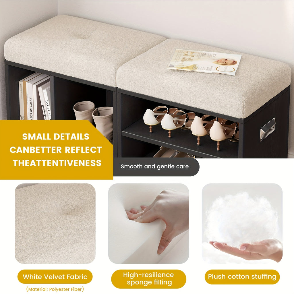 Guyii Set Of 2 Velvet Shoe Storage Ottoman - Multi-Functional Stools with Soft Cushioned Seats, Space-Saving Entryway\u002FBedroom\u002FLiving Room Bench