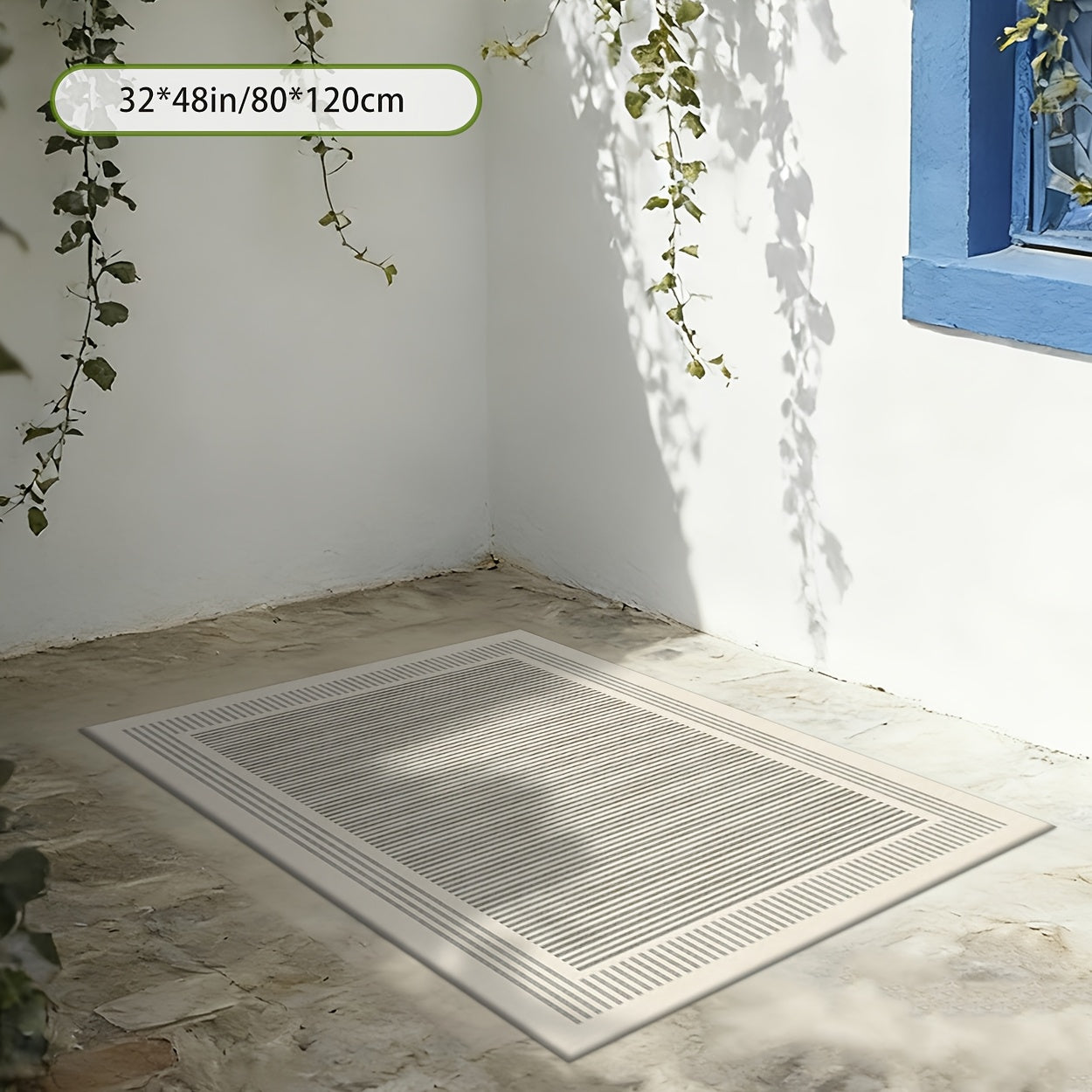 This 2D Flat Printed Design Features a Light Gray Minimalist Frame Pattern, Perfect for Outdoor Rugs. It Serves As a Versatile Decorative Piece Suitable for Entry Mats, Camping Mats, Patio Mats, Pool Mats, And Mats. Ideal for Balconies, Yards