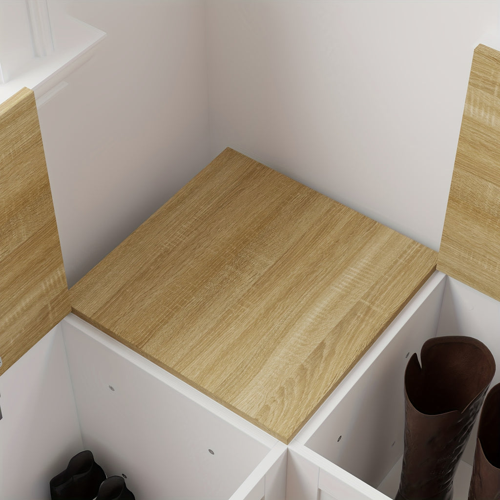 Modern Multi Functional Corner Shoe Changing Stool With Flip Storage Cabinet, Shoe Cabinet For Bedroom, Hallway & Enterway, White And Natural