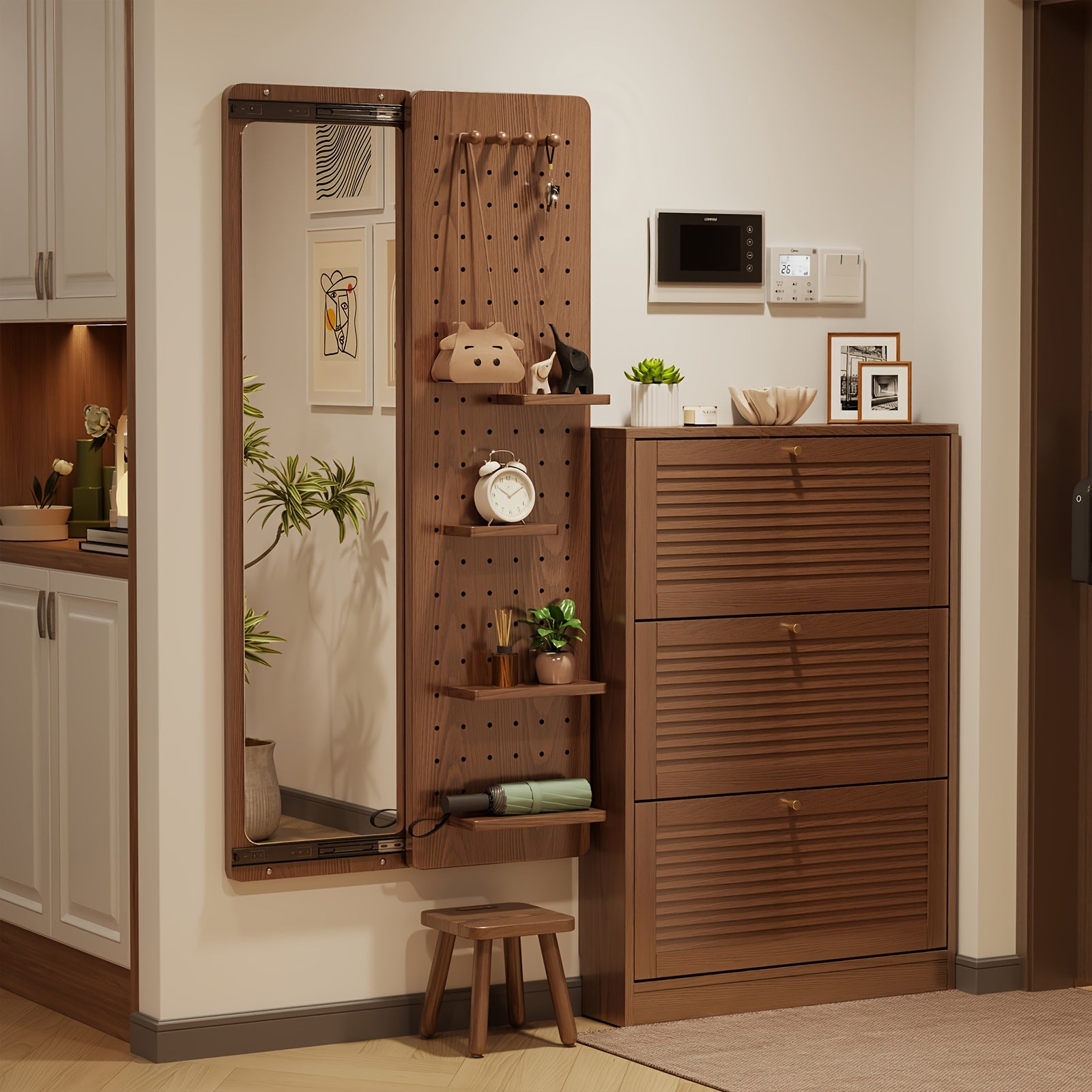 Muwuele Bathroom Furniture - Solid Wood Pegboard Full-Length Mirror, Wall-Mounted Dressing Mirror For Home, Bedroom, And Try-On Use, Can Cover The Mirror, Christmas Gifts, Black Fridays Items, Free Shipping