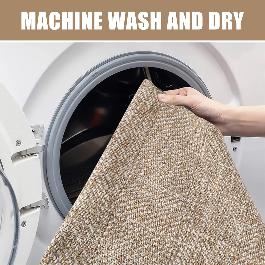 2x3\u002F2x6\u002F3x5\u002F2x8 Long Hallway Runner Mat, Washable Runner Indoor Entryway Mat, Tan\u002FCream Braided Woven Kitchen Runner Rugs Low-Profile Front Door Floor Mat for Laundry Room Bedroom Doorway, Home Decor Mat