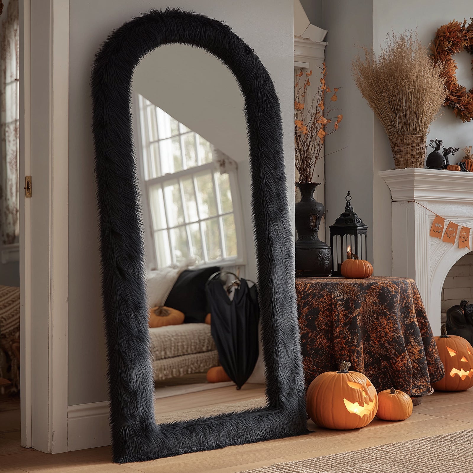 Arched Makeup Mirror, Full Length Mirror Leaning Hanging Wall Mirror, Full Body Mirror for Bathroom Decorative Mirrors, Perfect for Christmas Halloween Home Decoration, Gifts