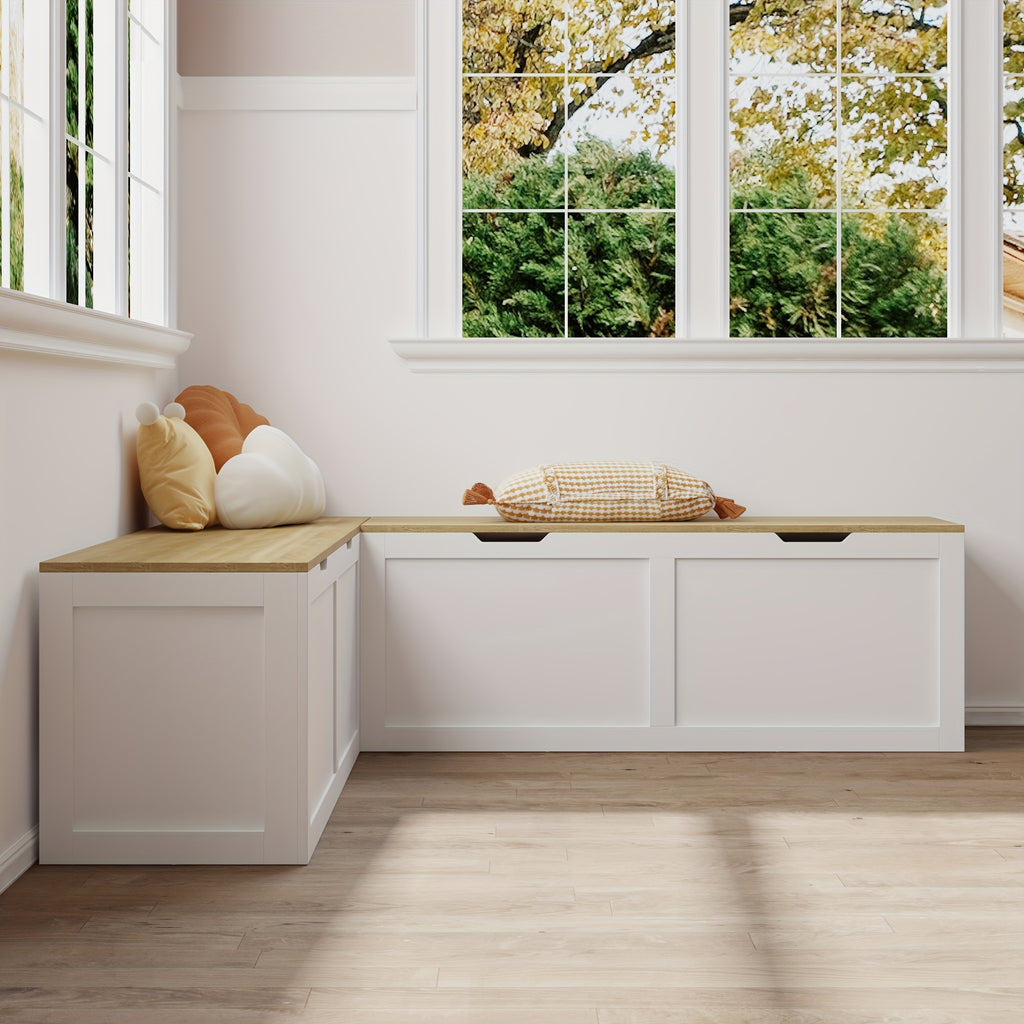 Modern Multi Functional Corner Shoe Changing Stool With Flip Storage Cabinet, Shoe Cabinet For Bedroom, Hallway & Enterway, White And Natural