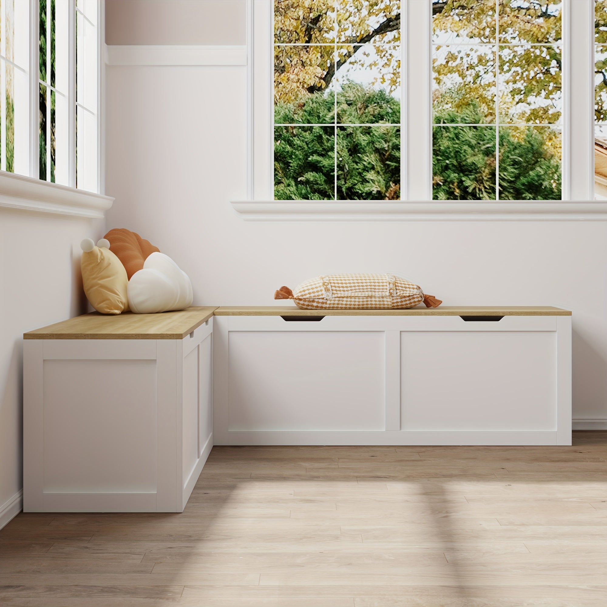 Modern Multi Functional Corner Shoe Changing Stool With Flip Storage Cabinet, Shoe Cabinet For Bedroom, Hallway & Enterway, White And Natural